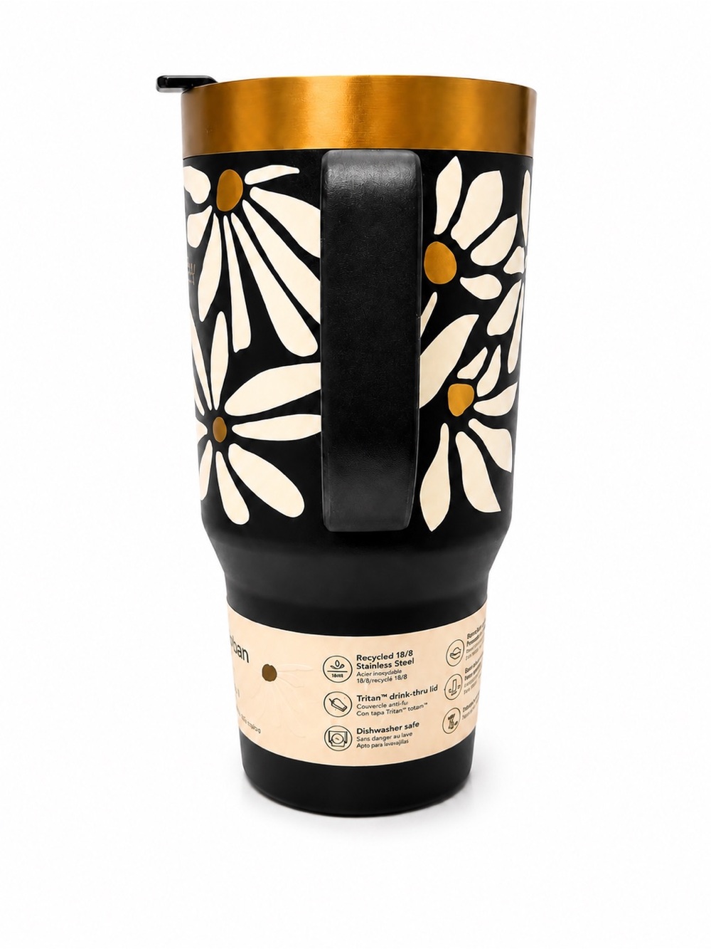 Stanley Black & Cream Floral Travel Mug with Gold Lid - Picture 2 of 5